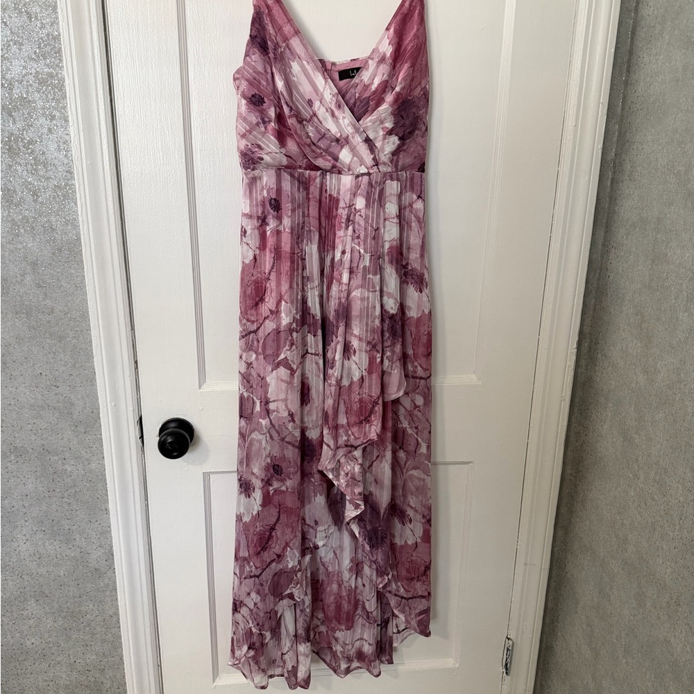 Lulu's Rose-Petal Print High-Low Maxi Dress